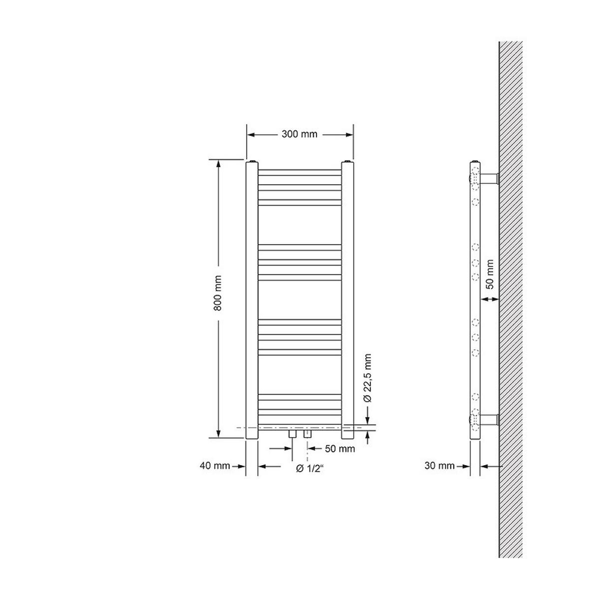 KOUPELNOVÝ radiátor Sahara 300 x 800 mm, antracitový, rovný, s centrálním připojením - antracitová, kov (30/80/3cm) - LuxeBath