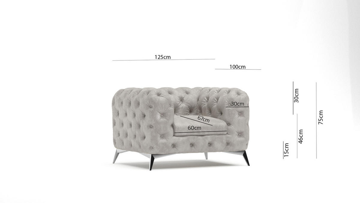 SITZGARNITUR 3+2+1 Chesterfield Quantum Grau Samt - Silberfarben/Grau, Holz/Textil (225/75/100cm) - S-Style Möbel
