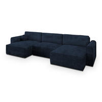 WOHNLANDSCHAFT FENTO Blau Kordstoff mit Schlaffunktion - Blau, Holz (347/90/148cm) - MASSENO