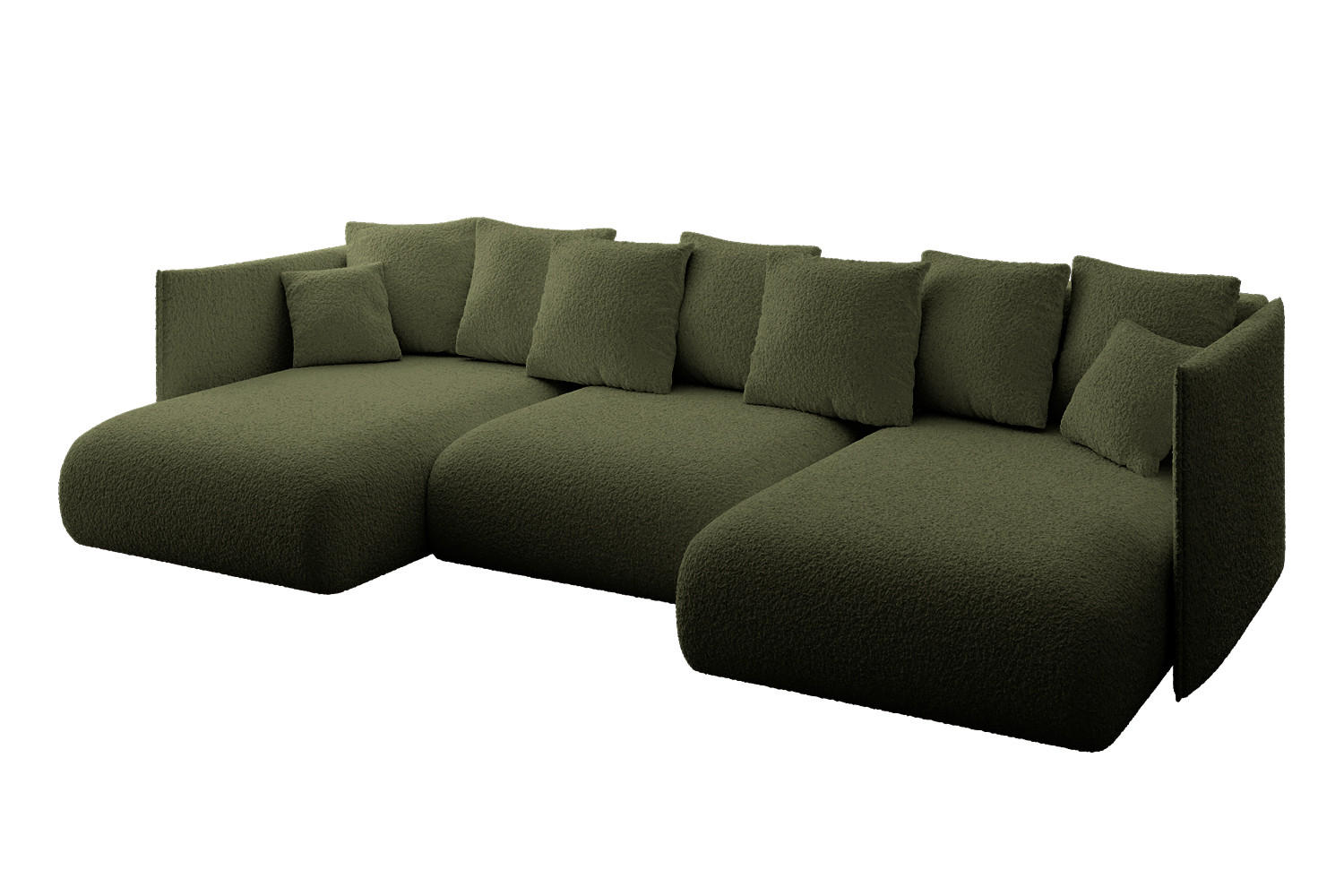 WOHNLANDSCHAFT mit Schlaffunktion und Bettkasten ONESK-U 304x165x40 Grün Bouclé - Grün, Holzwerkstoff/Kunststoff (304/90/165cm) - ALTDECOR
