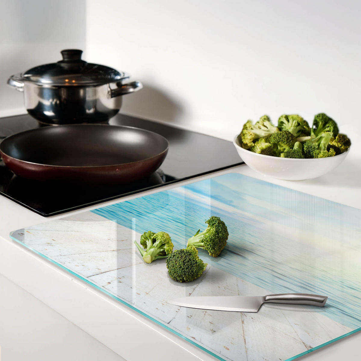GLASPLATTE 60x52 cm Meer - Blau, Glas (60/0.4/52cm) - TULUP