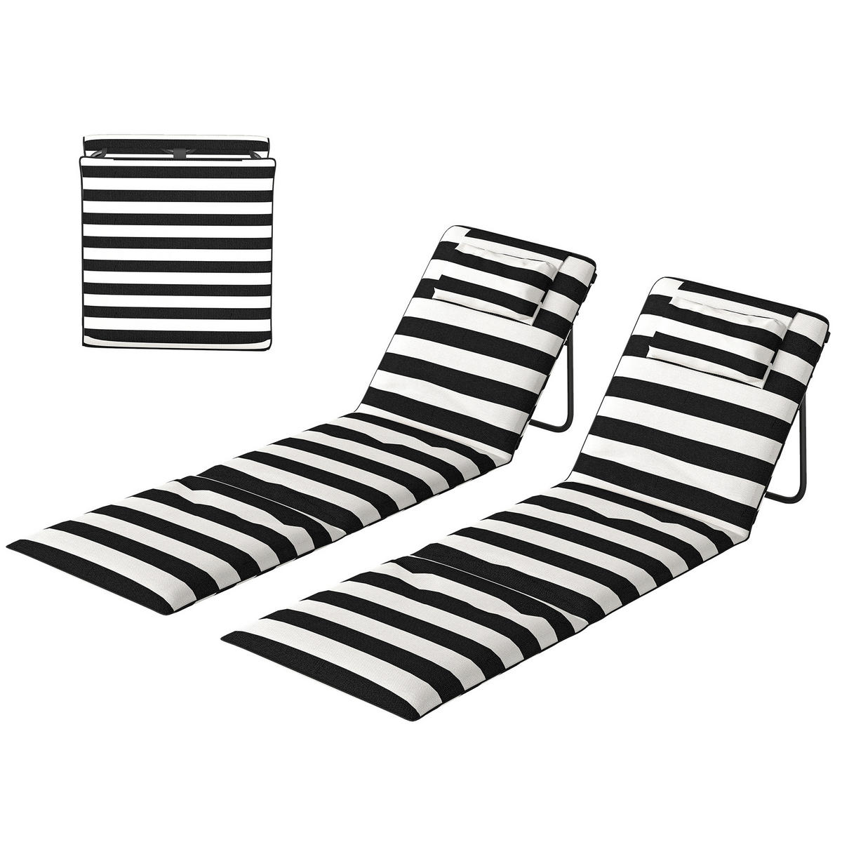 SONNENLIEGE Set mit 2 faltbaren Strandmatten, Grau und Weiß 150 x 50 x 2 cm - Grau, Metall (50/2/150cm) - Vallsero