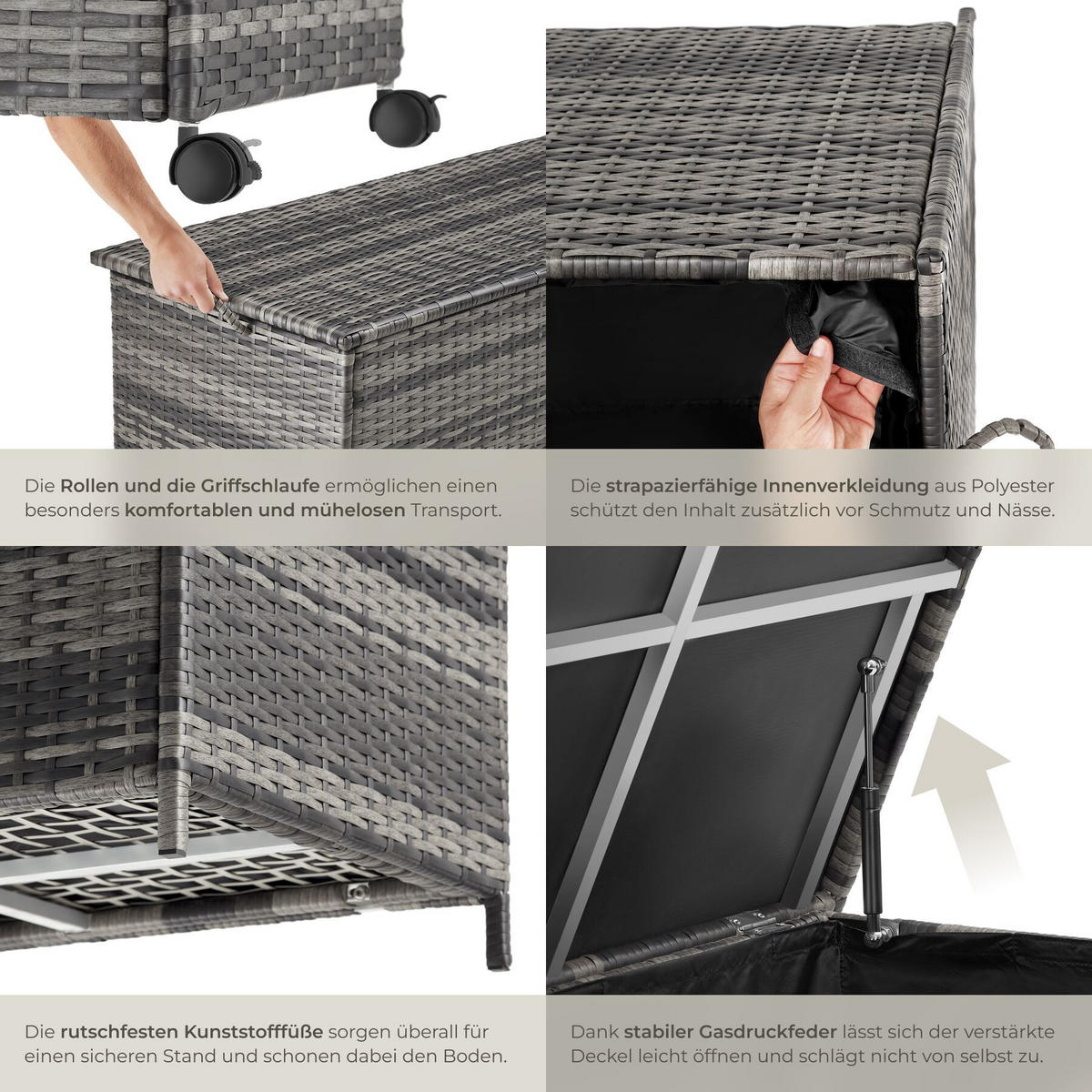 AUFLAGENBOX Kuusamo, 116 x 54 x 64 cm, grau - Grau, Kunststoff (54/64/116cm) - tectake