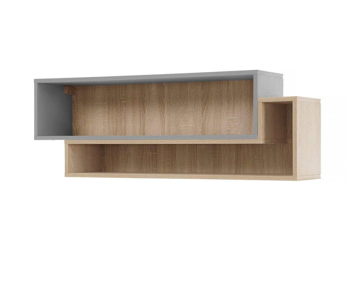 JUGENDZIMMER Oriel Set B mit Bett 120 x 200 - 6-teilig - Platingrau / Biskuit-Eiche - Eichefarben/Schwarz, Holzwerkstoff/Metall (124/80/224cm) - QMM TraumMöbel