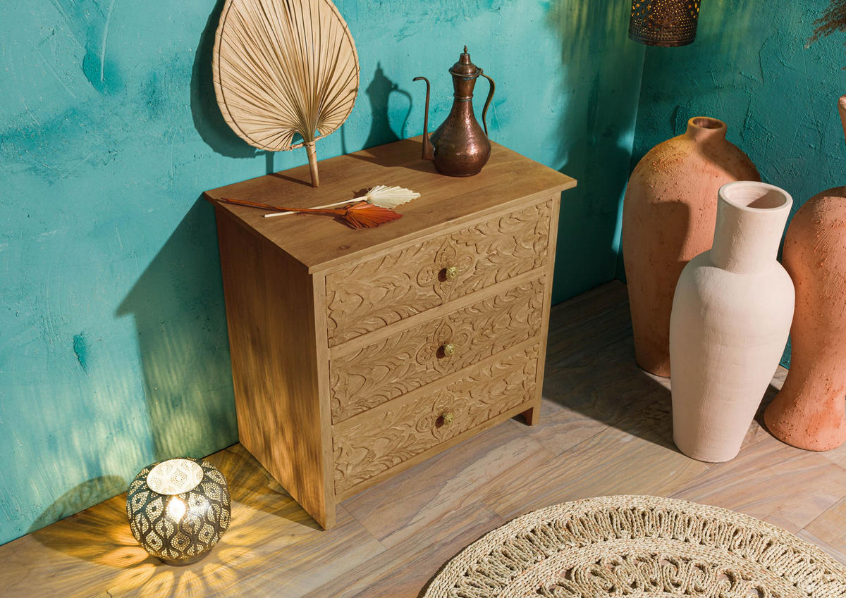 KOMMODE Mango 80x48x78 natur lackiert KASHMIR #107 - Braun, Holz (80/78/48cm) - Massivmoebel24