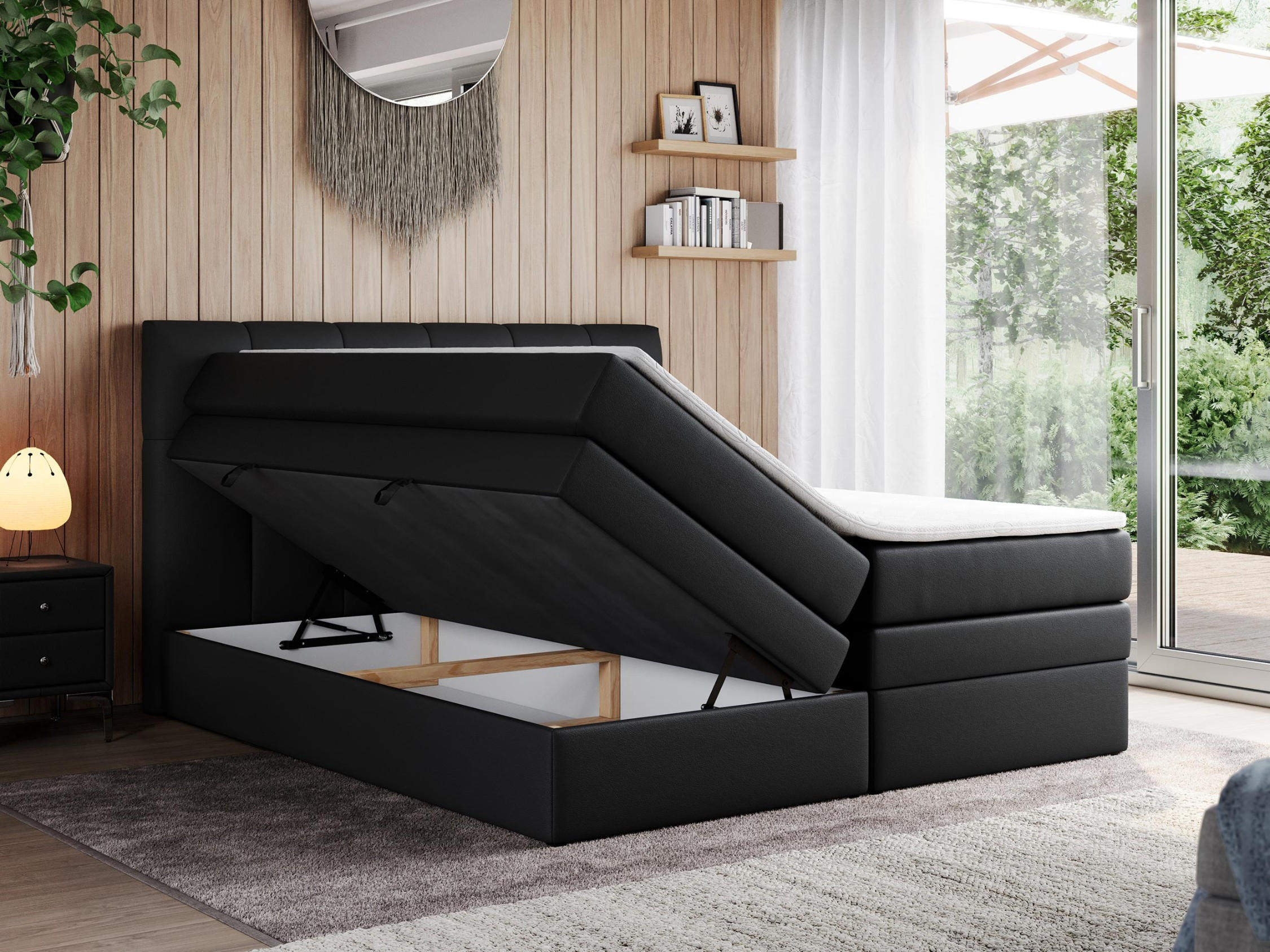 Thumbnail - MKS Boxspringbett, Schwarz, Textil, 2-Sitzer, H4, Rechteckig, 180x200 cm, Schlafzimmer, Betten, Boxspringbetten