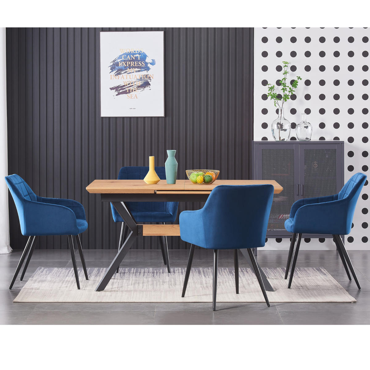 ESSZIMMERSTUHL Samt 4-teilig Blau - Blau, Metall (55/82/59cm) - Life Interiors