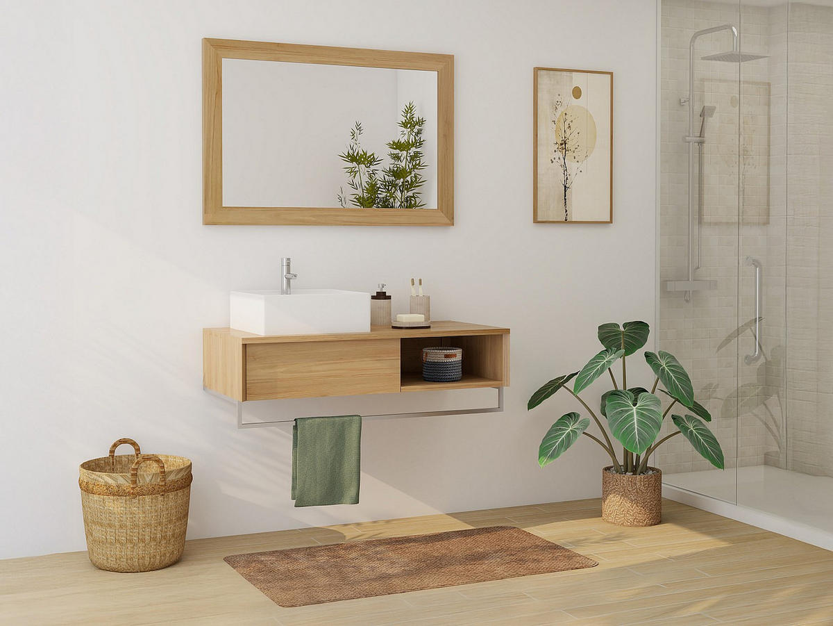 EINZELWASCHTISCH - 105 cmcm x 50 cmcm - Holz, Platte - Naturfarben Hell - KUPANG - Naturfarben, Holz (105/32/50cm) - Vente-Unique