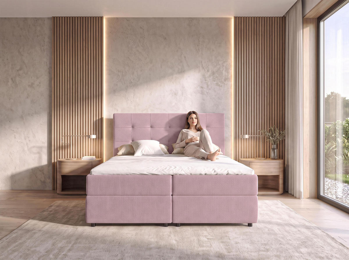 BOXBETT SAKARYA 180x200 cm mit Bettkasten und Matratze - Rosa + TOPPER - Schwarz/Rosa, Holz/Holzwerkstoff (180/200cm) - AX Living