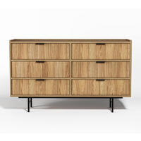 SIDEBOARD Nordiva 6S Hikora Natur 150/90/40 cm – Metallgestell - Schwarz/Naturfarben, Holzwerkstoff/Metall (150/90/40cm) - AX Living