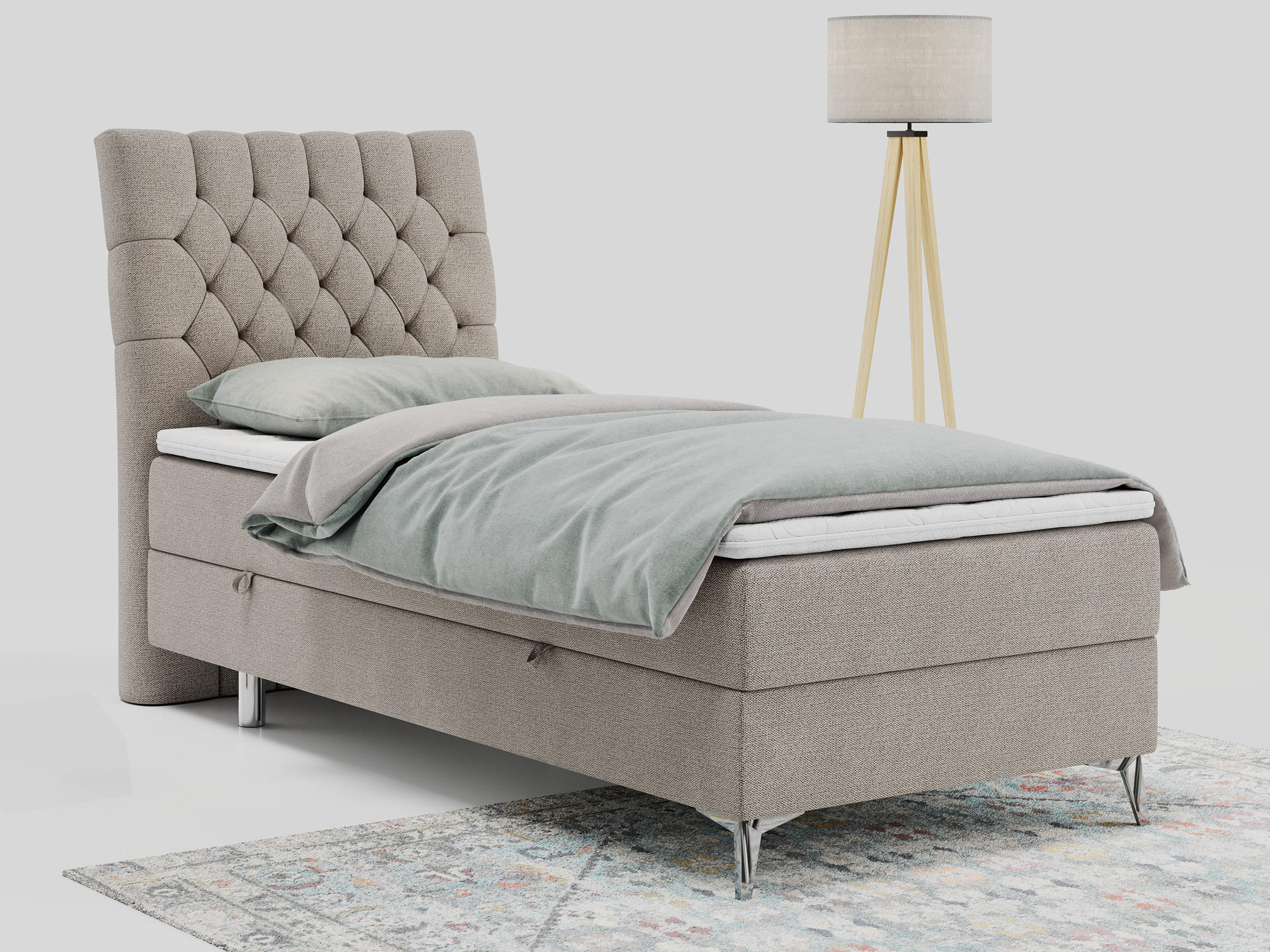 BOXBETT MILEN 90/200 Beige Struktur - H3 - Links Seite - Beige, Holz/Textil (90/200cm) - MKS