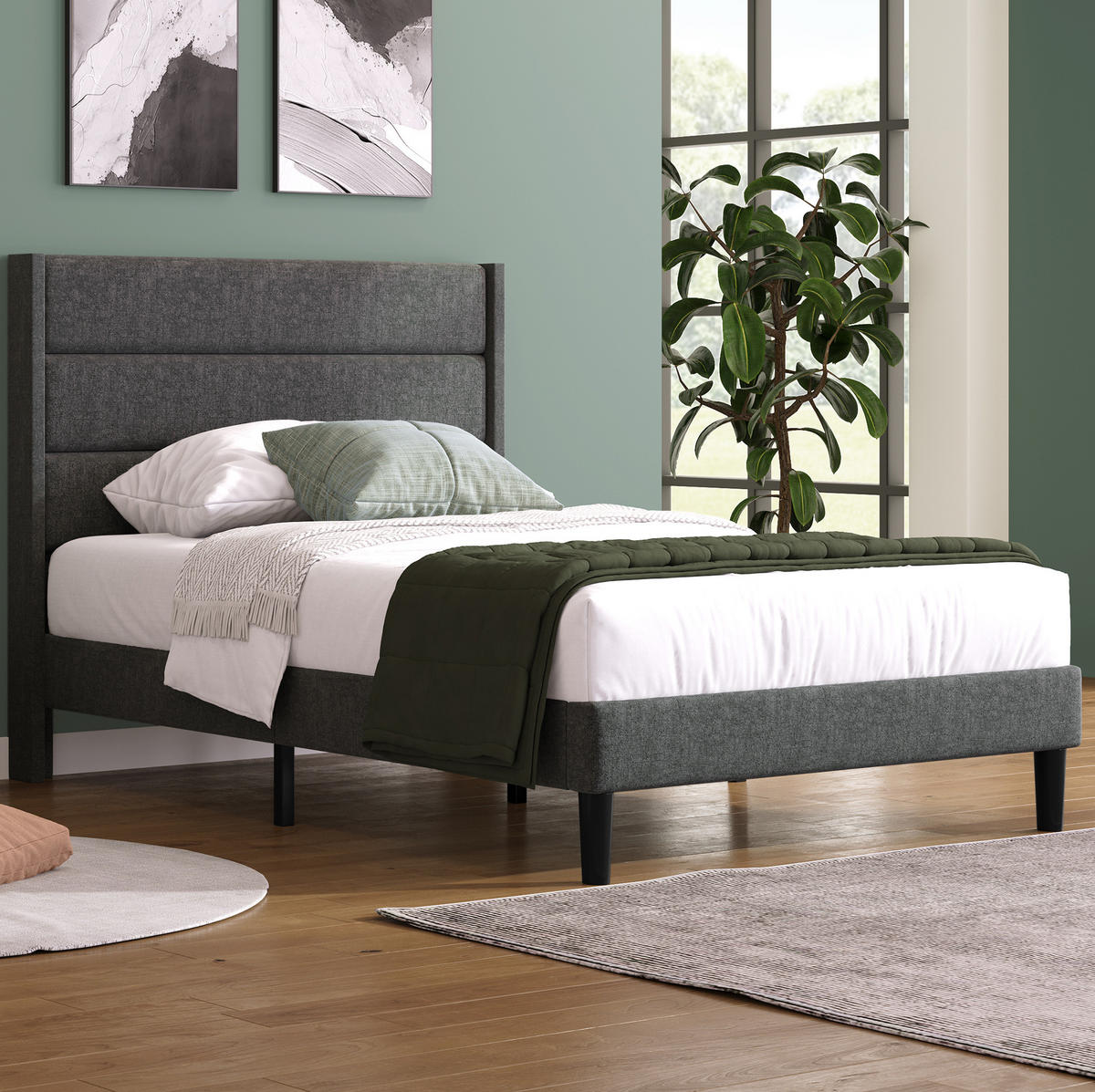 POLSTERBETT mit Matratze 90x200 cm Leinen Dunkelgrau - Dunkelgrau, Metall (90/200cm) - Meubliv