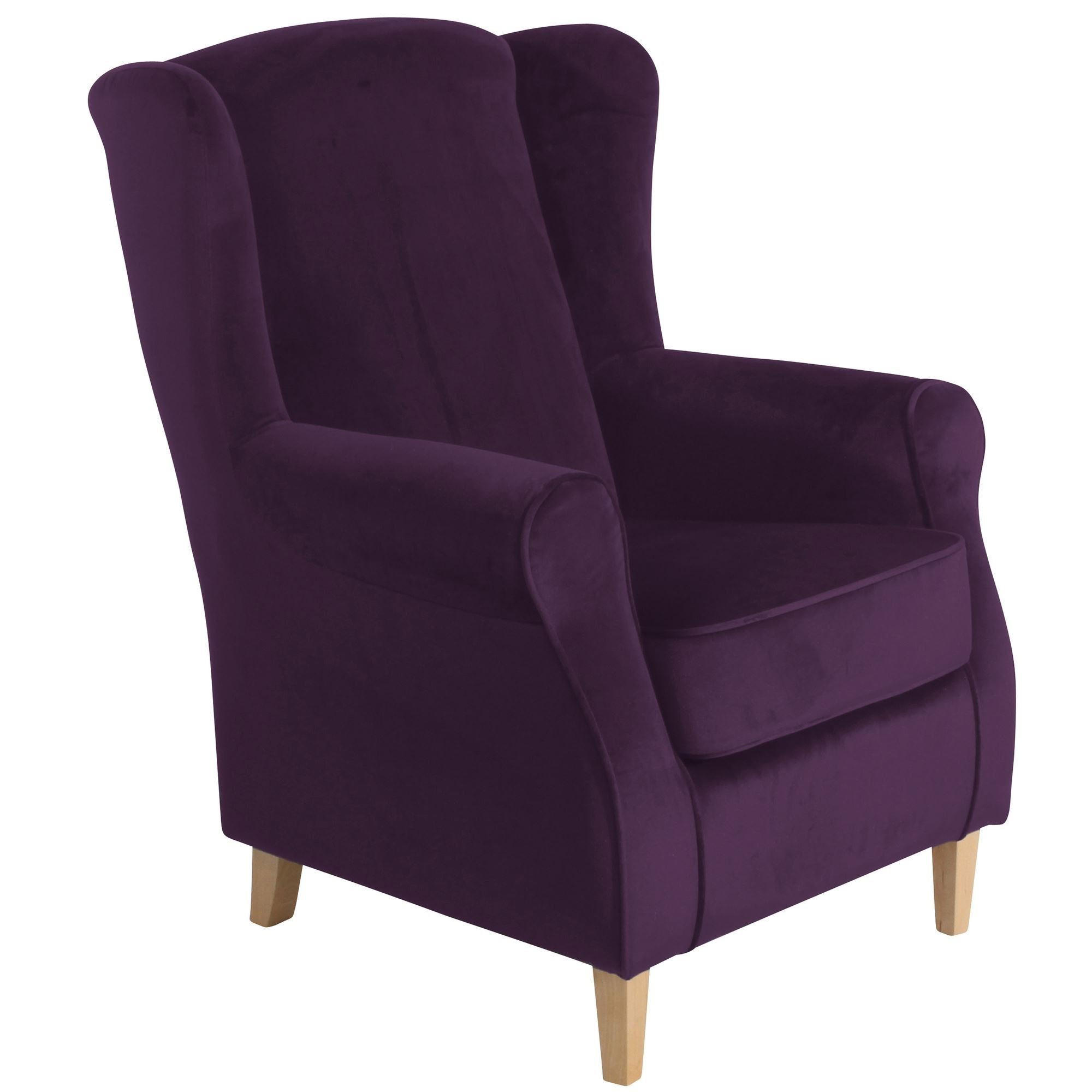 OHRENSESSEL Karlen Bezug Samtvelours Buche natur / purple - Violett/Buchefarben, Kunststoff (86/103/77cm) - 58aufmkessel