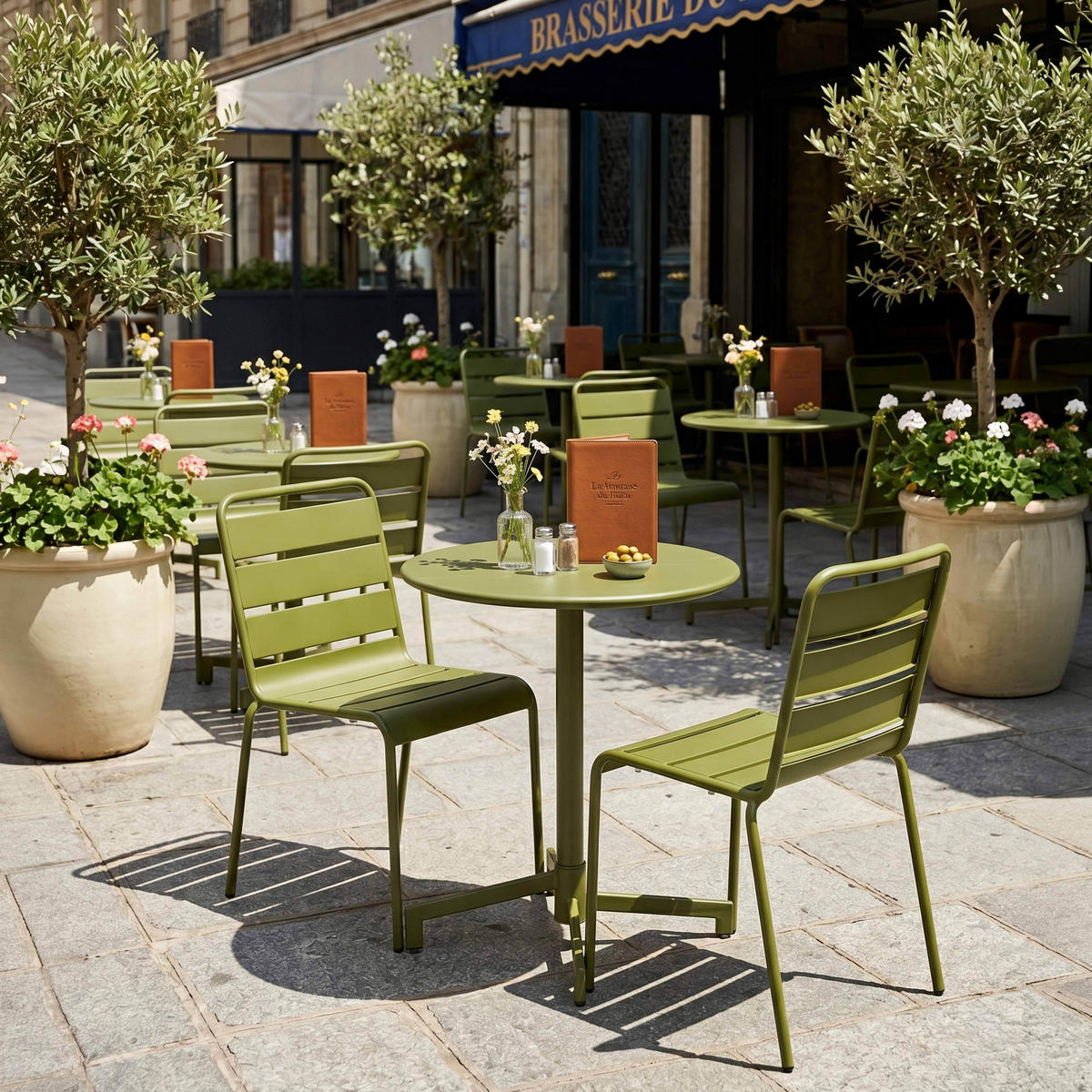 BISTROTISCH, Khakigrün - Grün, Metall (70/70/72cm) - Oviala