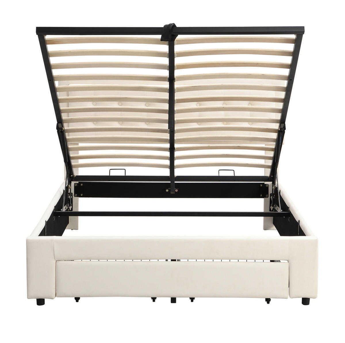 POLSTERBETT 140/190 cm beige aus Samt mit Stauraum und verstellbarem Kopfteil - Beige, Textil (140/190cm) - OKWISH