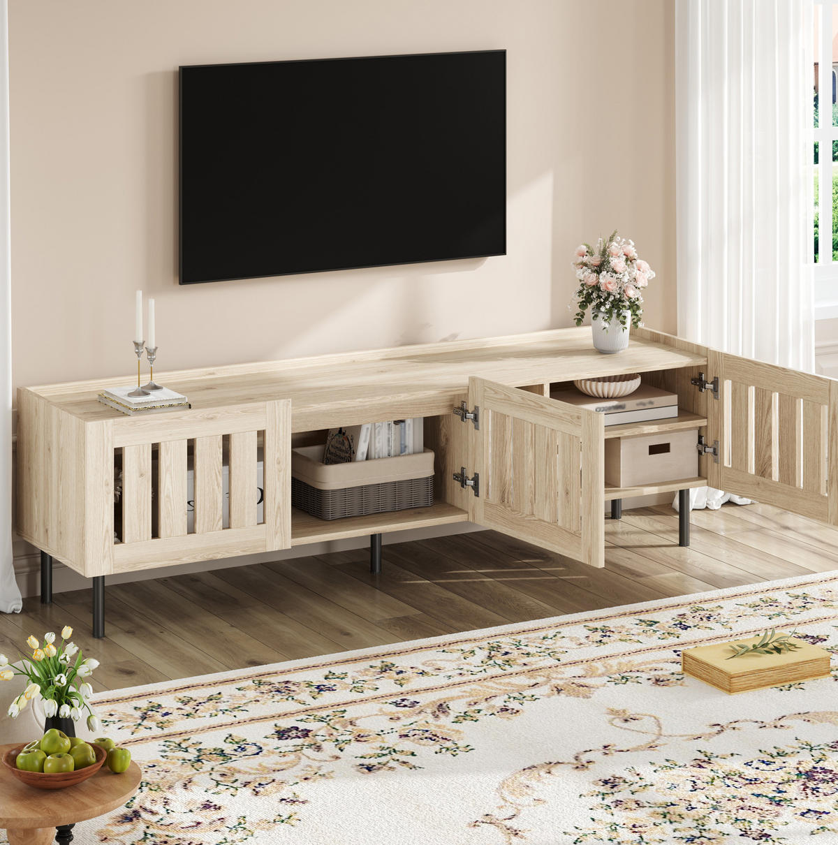 LOWBOARD 160/40/47 cm in Naturholzfarbe aus MDF mit Lamellentüren - Hellbraun, Holzwerkstoff (40/47/160cm) - OKMYHOME