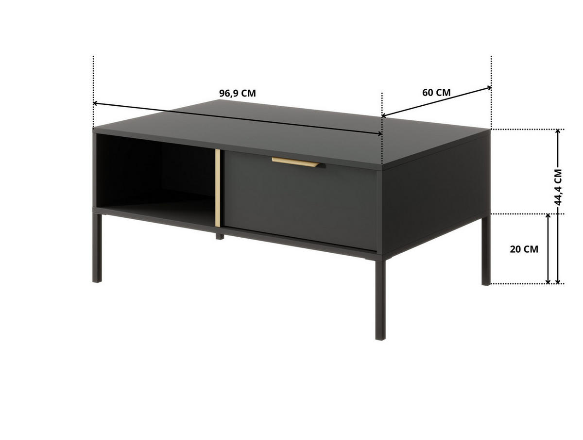 COUCHTISCH Valdi H 97 cm Anthrazit / Gold - mit 2 Schubladen i offener Nische - Anthrazit/Gelb, Holz/Holzwerkstoff (60/97/44cm) - Ravio