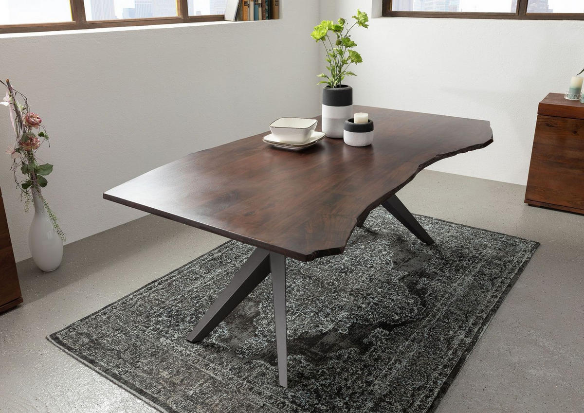 BAUMTISCH Akazie 160x90x76 braun lackiert Beine anthrazit matt FREEFORM 4 #25 - Braun, Holz (90/160/76cm) - Massivmoebel24
