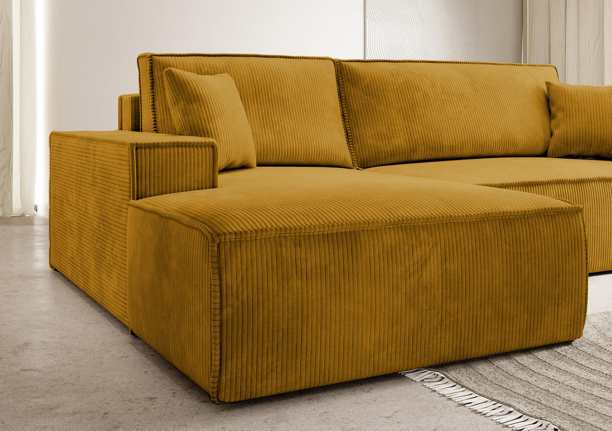 ECKSOFA Farese Senfgelb Cordbezug - Messingfarben/Schwarz, Kunststoff/Textil (267/167cm) - Selsey