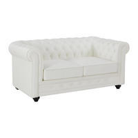 LEDERSOFA 2-Sitzer - Büffelleder - Weiß - CHESTERFIELD - Weiß, Leder (88/72/165cm) - Vente-Unique