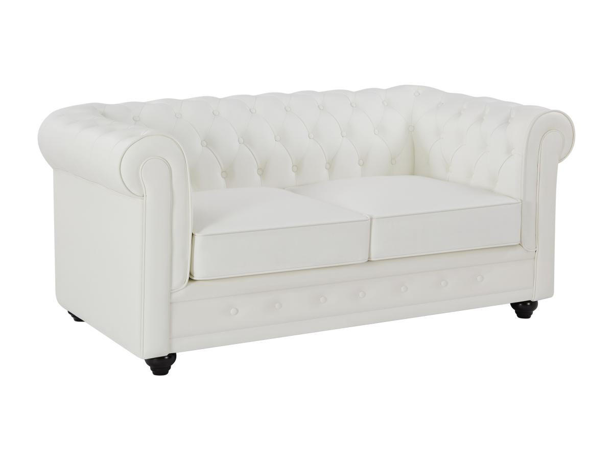 LEDERSOFA 2-Sitzer - Büffelleder - Weiß - CHESTERFIELD - Weiß, Leder (88/72/165cm) - Vente-Unique