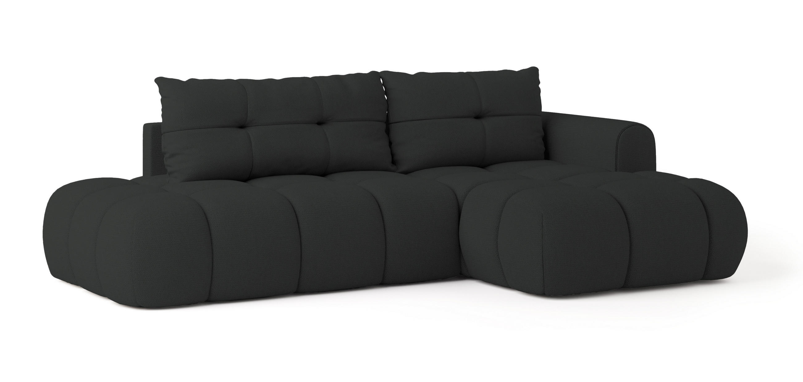 ECKSOFA FLUMA R-S Schwarz Geflochtener Stoff mit Schlaffunktion - Schwarz, Holz (279/158cm) - MASSENO