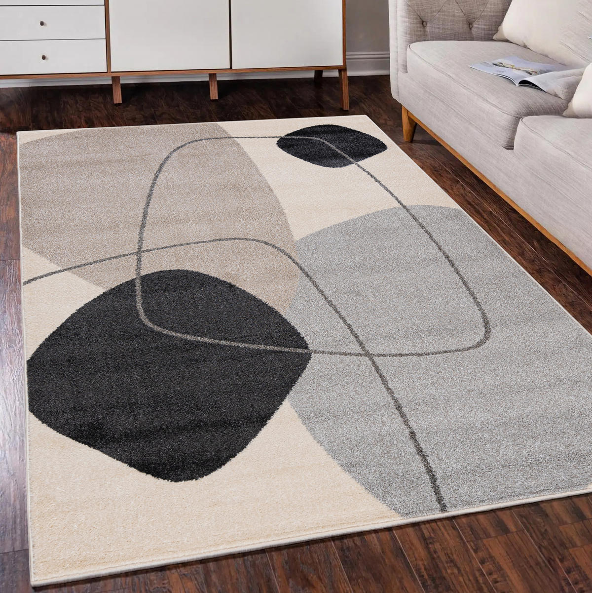 TEPPICH Beige Geometrisch In-Outdoor Pflanzlich Kurzflor Rechteckig 160 x 230 cm - Taupe/Schwarz, Textil (160/230cm) - Mazovia