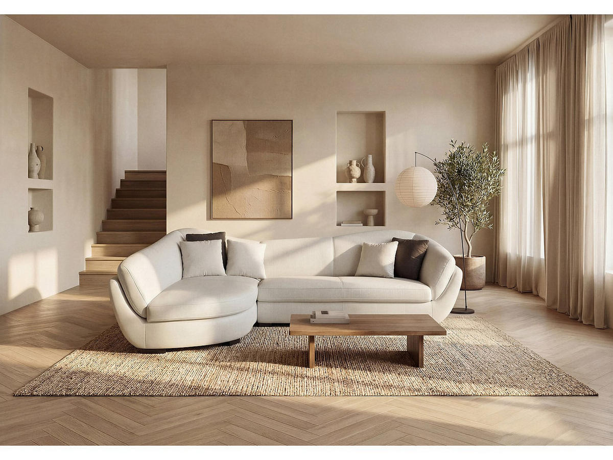 SOFA - 5 Personen - leder - elfenbeinfarben Caipi - Weiß, Leder/Holz (285/85/175cm) - Vente-Unique