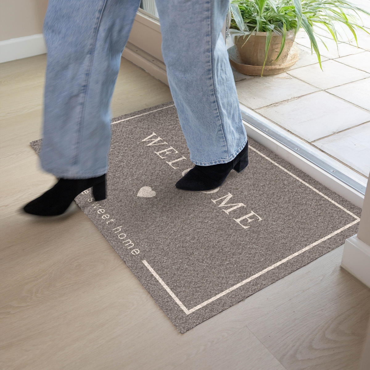 FUSSMATTE Willkommen - Braun 90x60 cm - Taupe, Kunststoff (90/0.4cm) - MuchoWow