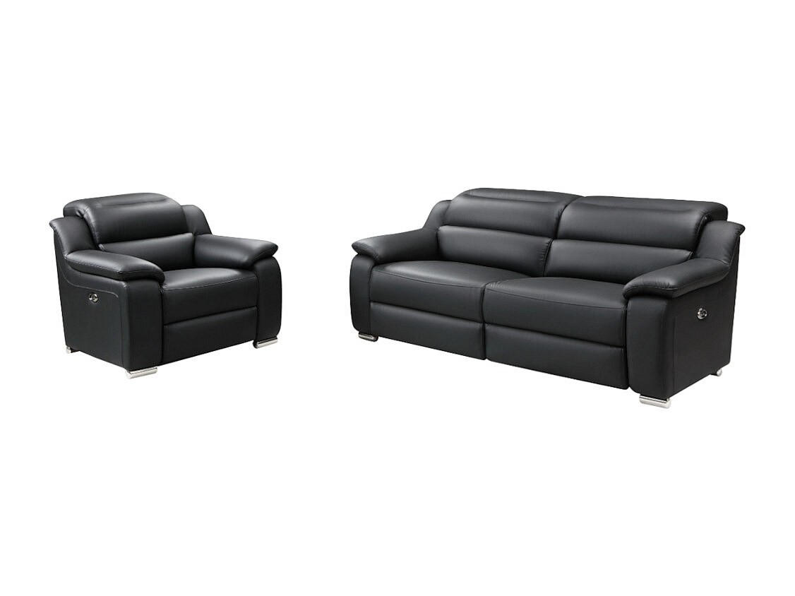 COUCHGARNITUR mit Sessel - 4 Personen - leder - schwarz Arena - Schwarz, Leder/Metall (100/86/104cm) - Vente-Unique