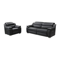 COUCHGARNITUR mit Sessel - 4 Personen - leder - schwarz Arena - Schwarz, Leder/Metall (100/86/104cm) - Vente-Unique