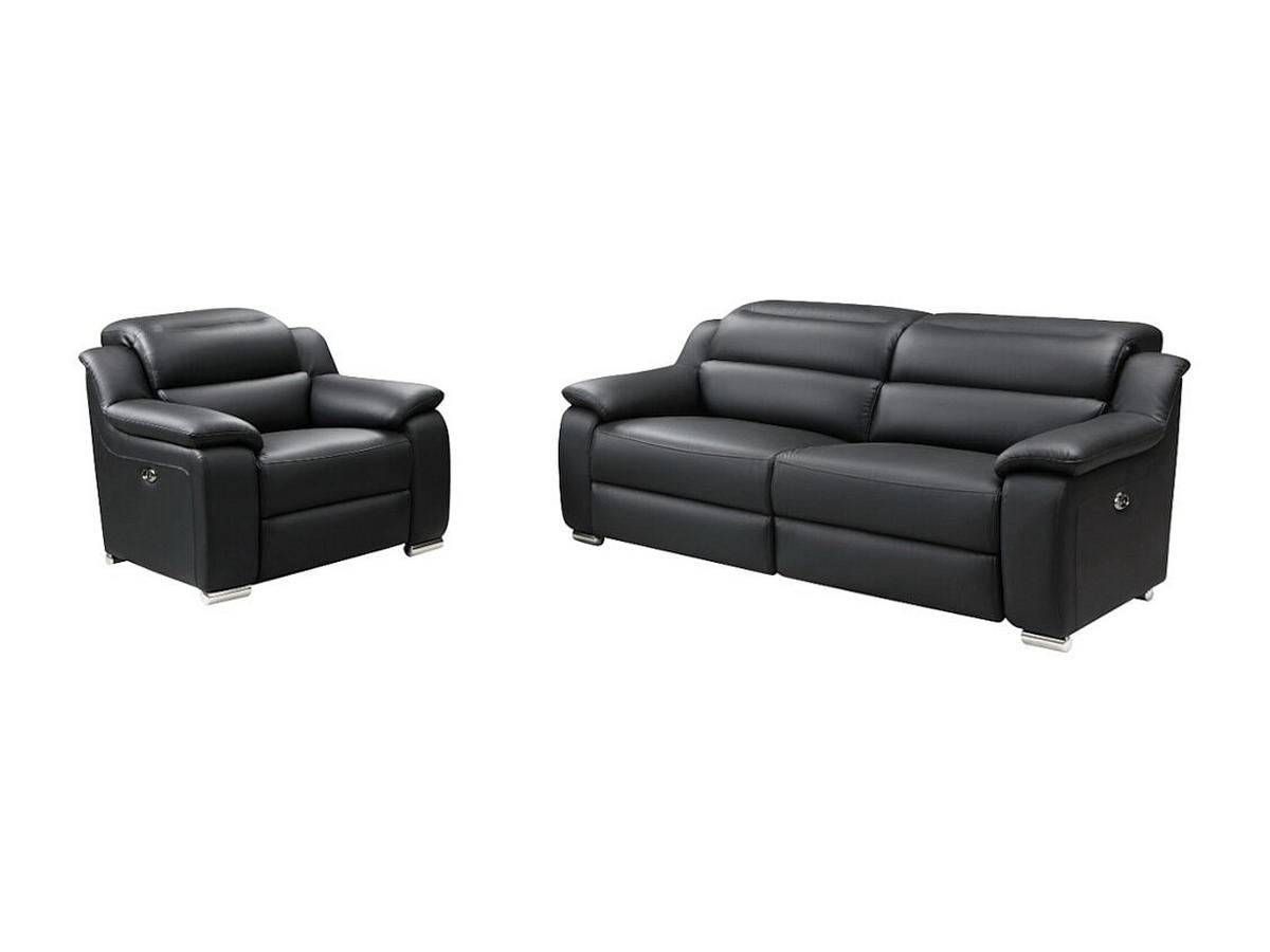 SOFAGARNITUR mit Relaxfunktion - 4 -Sitzer - Leder - schwarz - ARENA - Schwarz, Leder (202/86/104cm) - Vente-Unique