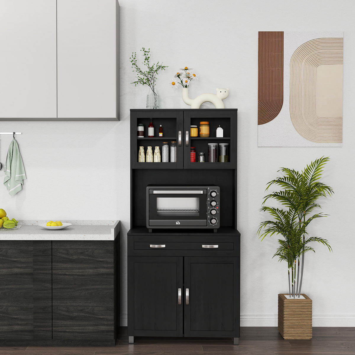 BUFFET DE-11309 4 Türen & Schublade mit Arbeitsplatte Schwarz - Schwarz, Holzwerkstoff (121.92/431.8/203.2cm) - ComfortXL