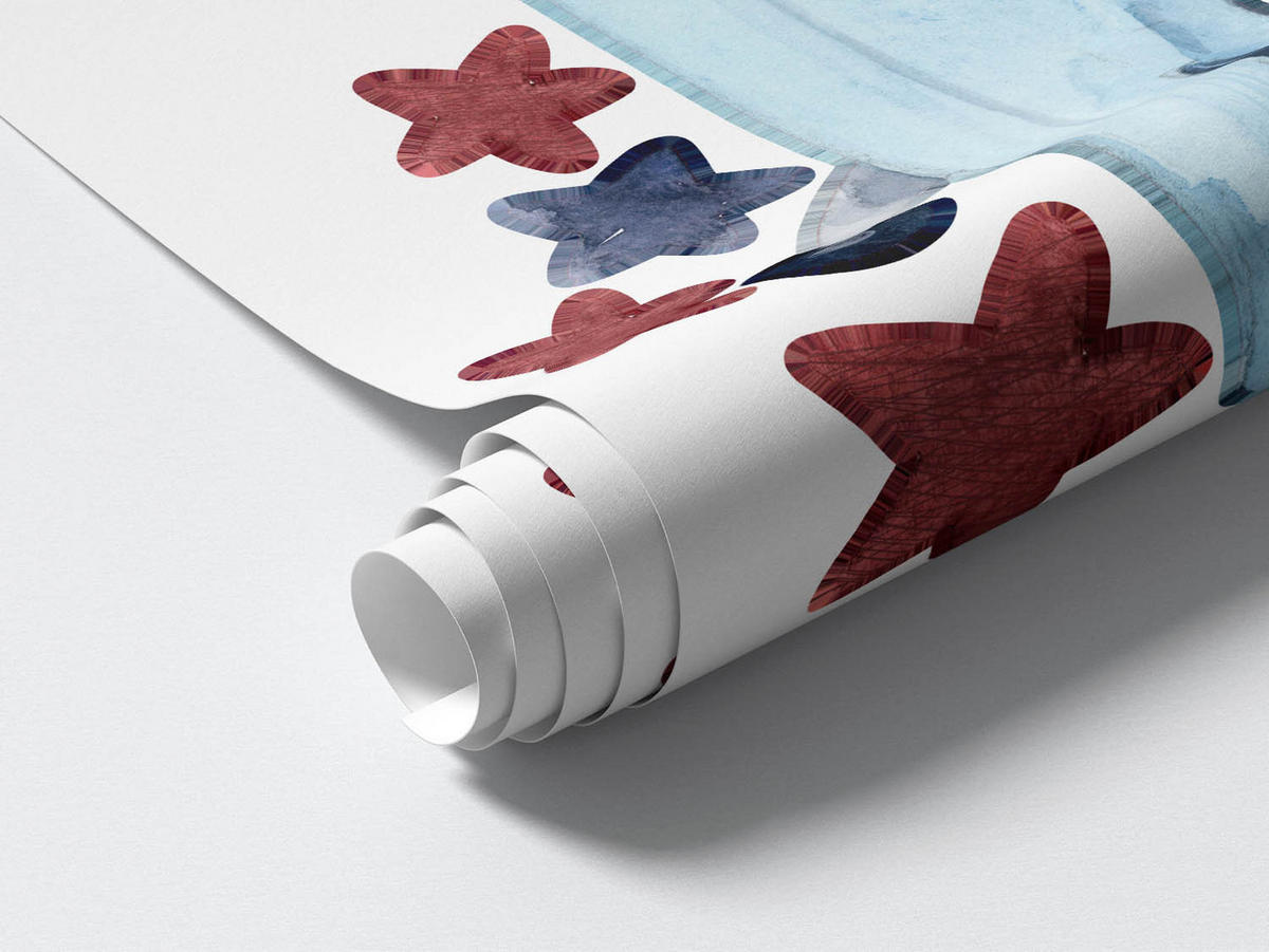 WANDAUFKLEBER 130x161cm - Zwei Wolkenebenen - Multicolor, Kunststoff (130/161/0.1cm) - Wallfluent