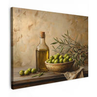LEINWANDBILD Oliven - Stilleben - Vintage Wandbilder 80x60 cm - Olivgrün, Textil (80/60cm) - MuchoWow