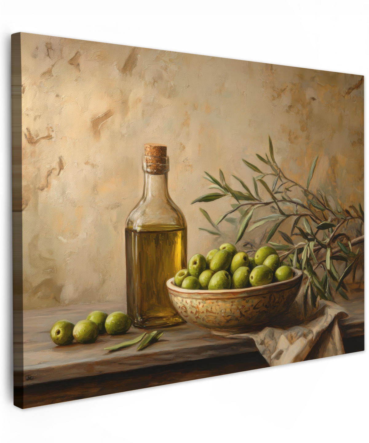 LEINWANDBILD Oliven - Stilleben - Vintage Wandbilder 80x60 cm - Olivgrün, Textil (80/60cm) - MuchoWow