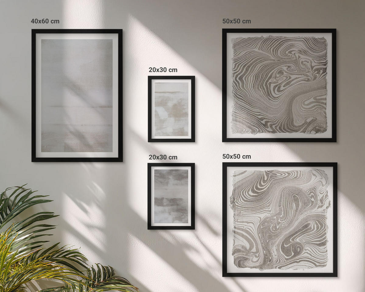 BILDER SET 5er Set - 50x50 cm & 20x30 cm & 40x60 cm Schwarzer Rahmen - Abgenutzte Texturen, moderner Stil - Schwarz, Kunststoff (40/60cm) - TULUP