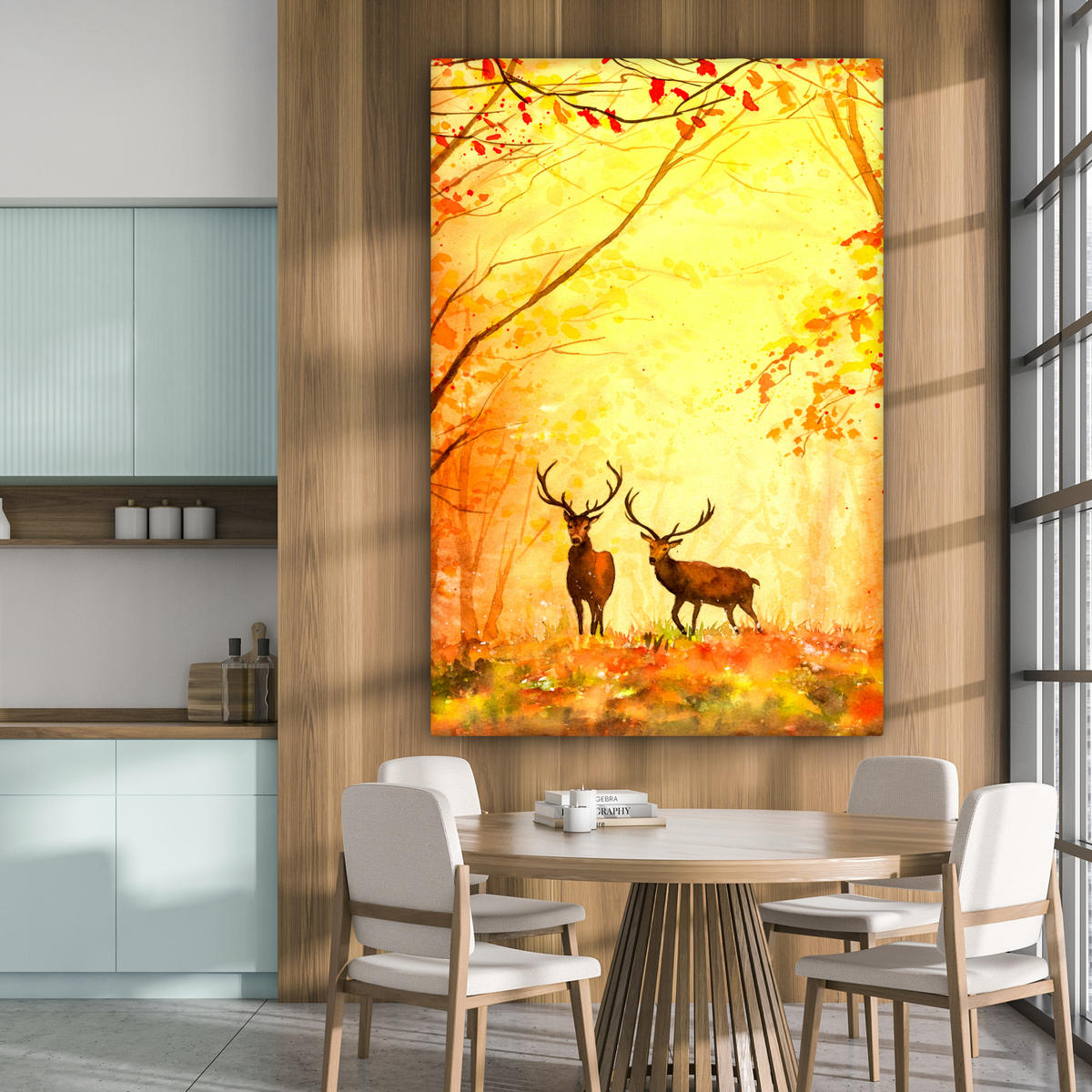 SLIKA NA PLATNU Jeleni 90x140 cm - oranžna, tekstil (90/140cm) - MuchoWow