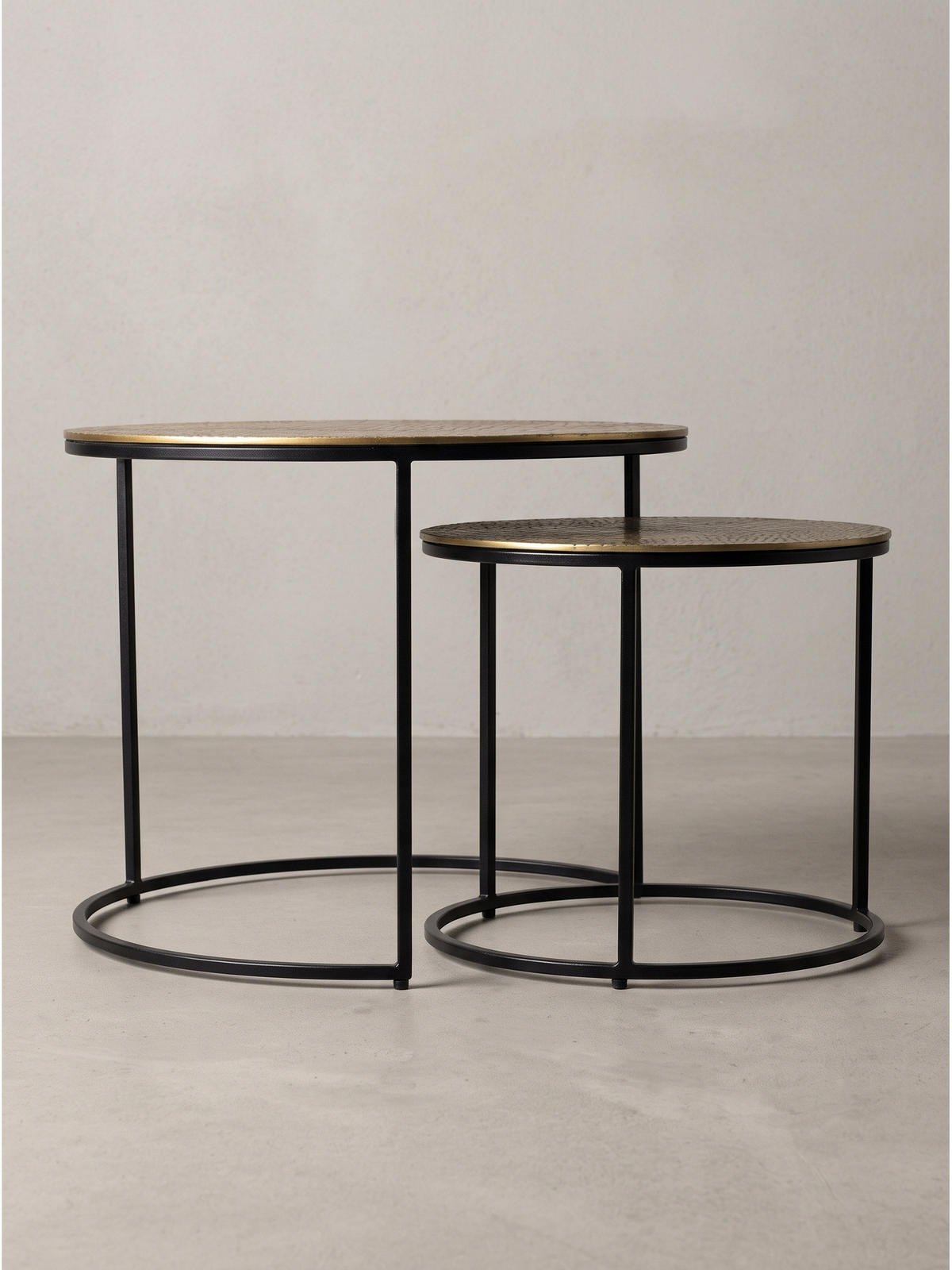 COUCHTISCHE 2er-Set VIENNE, Aluminium, handgefertigt, Gold, Ø 60 x 45 cm - Goldfarben/Schwarz, Metall (60/60/45cm) - KADIMA DESIGN