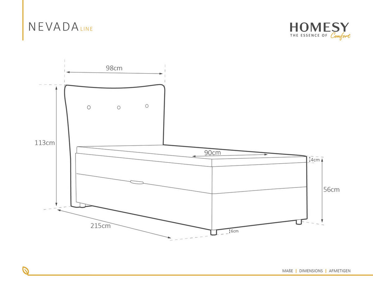 BOXBETT Nevada 90x200 cm Polsterbett mit hochwertiger Bonell-Matratze und Topper - grau - Grau, Holz (90/200cm) - Homesy
