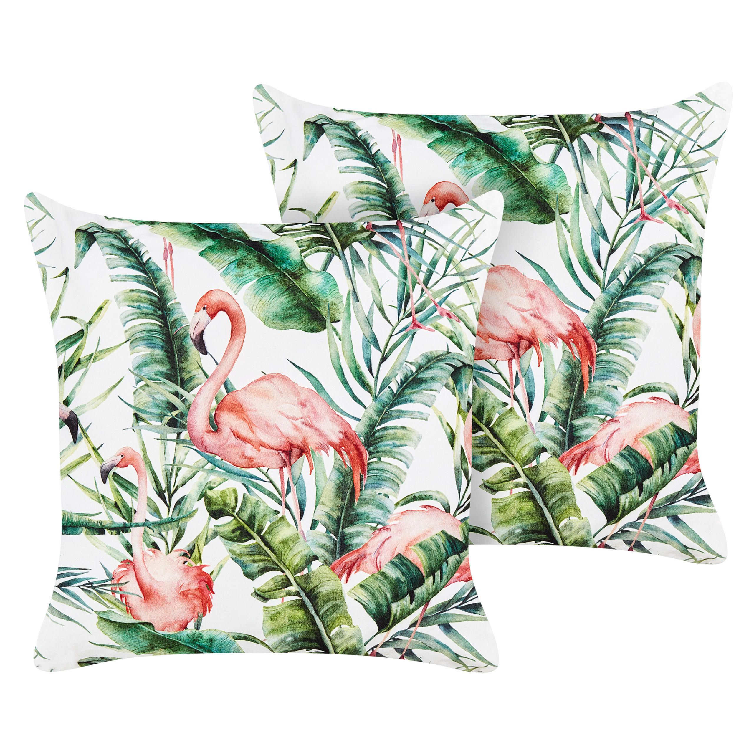 GARTENKISSEN 2er-Set Flamingomuster mehrfarbig 45/45 cm Ellera - Multicolor, Textil (45/45cm) - Beliani