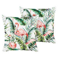 GARTENKISSEN 2er-Set Flamingomuster mehrfarbig 45/45 cm Ellera - Multicolor, Textil (45/45cm) - Beliani
