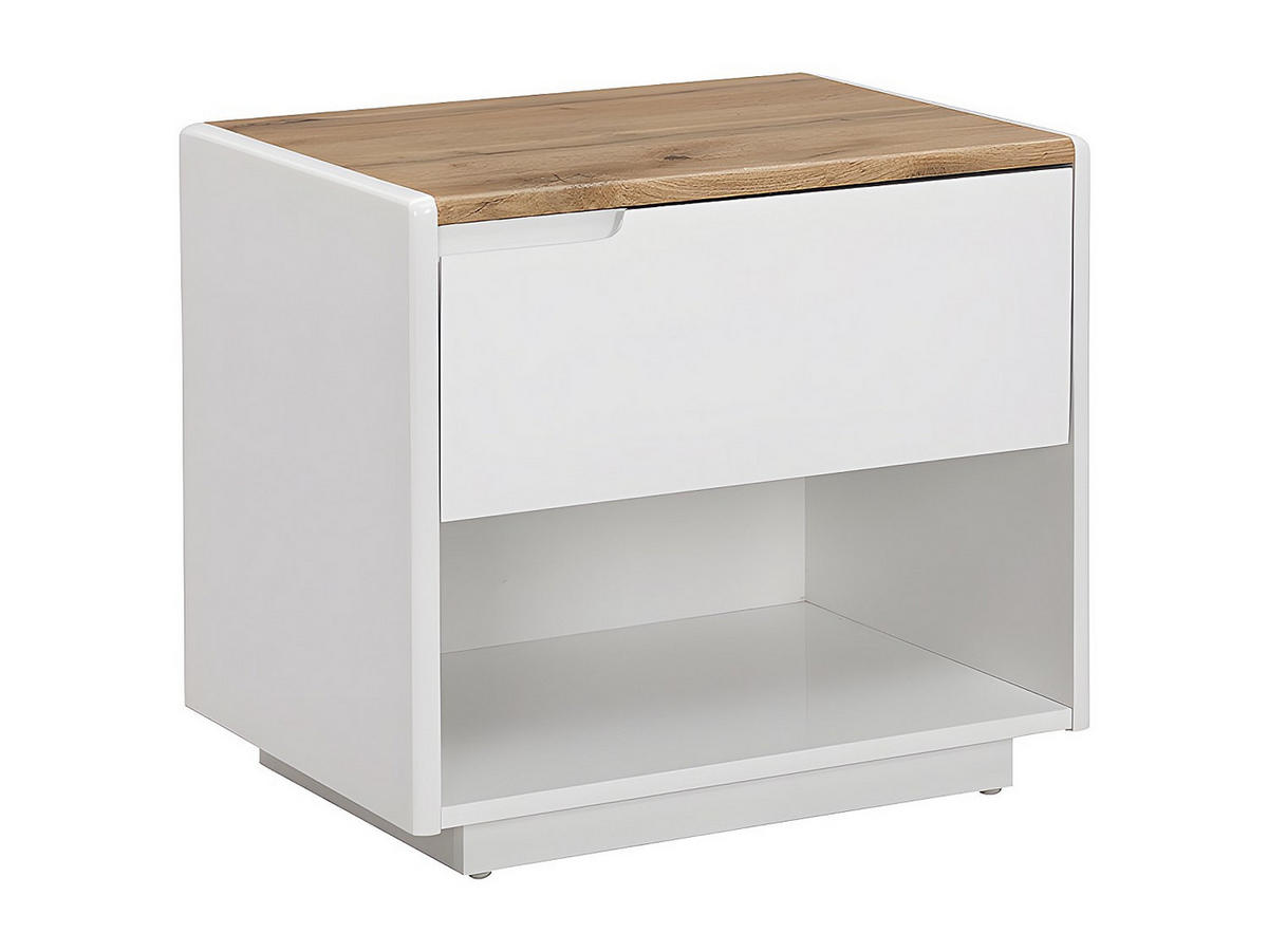 NACHTTISCH mit 1 Schublade & 1 Ablage - MDF - Weiß lackiert & Eichefarben - AMANI - Naturfarben, Holz (55/50/40cm) - Vente-Unique
