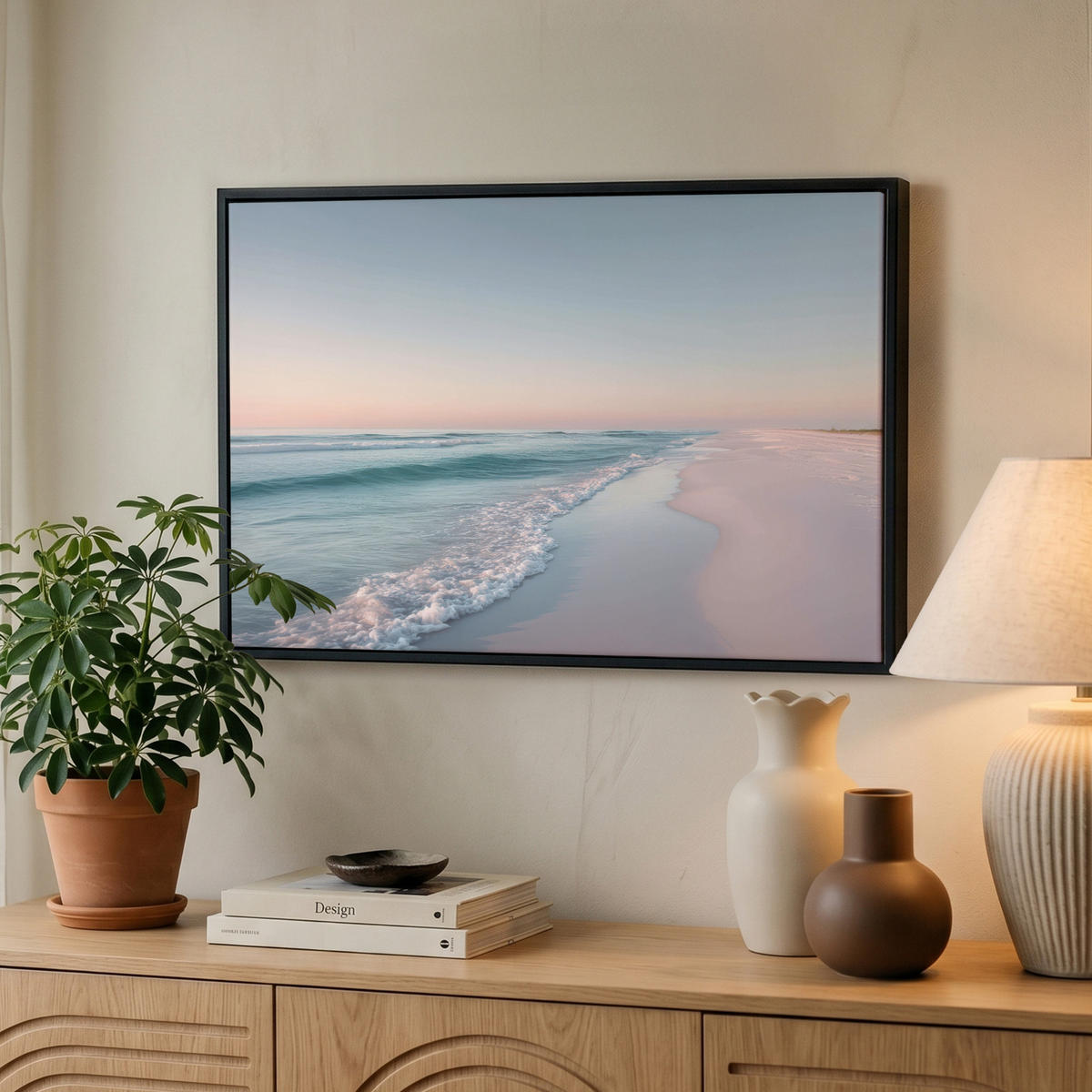 LEINWAND Bilder mit Rahmen - Küstenlinie - Pastell - Wasser - 60x40 - Pastellblau, Textil (60/40cm) - MuchoWow