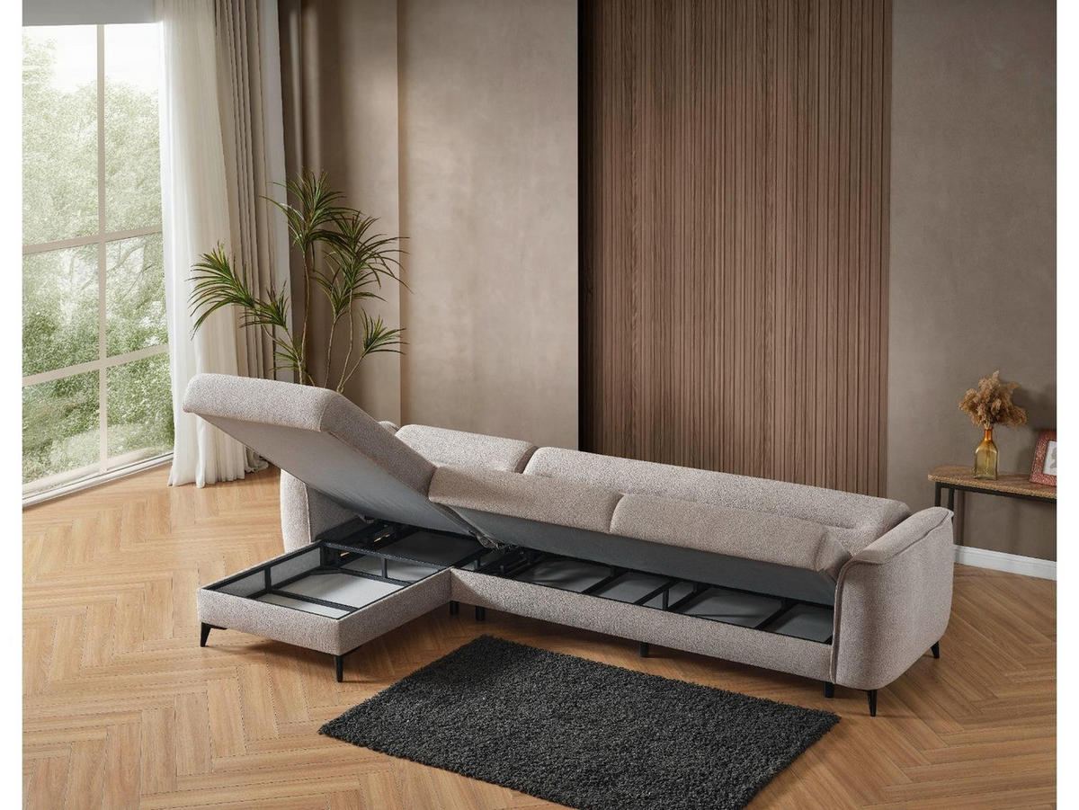 ECKSCHLAFSOFA Acapulco uzun Relax - Langer Schenkel Rechts - Greige, Holzwerkstoff/Kunststoff (180/310cm)
