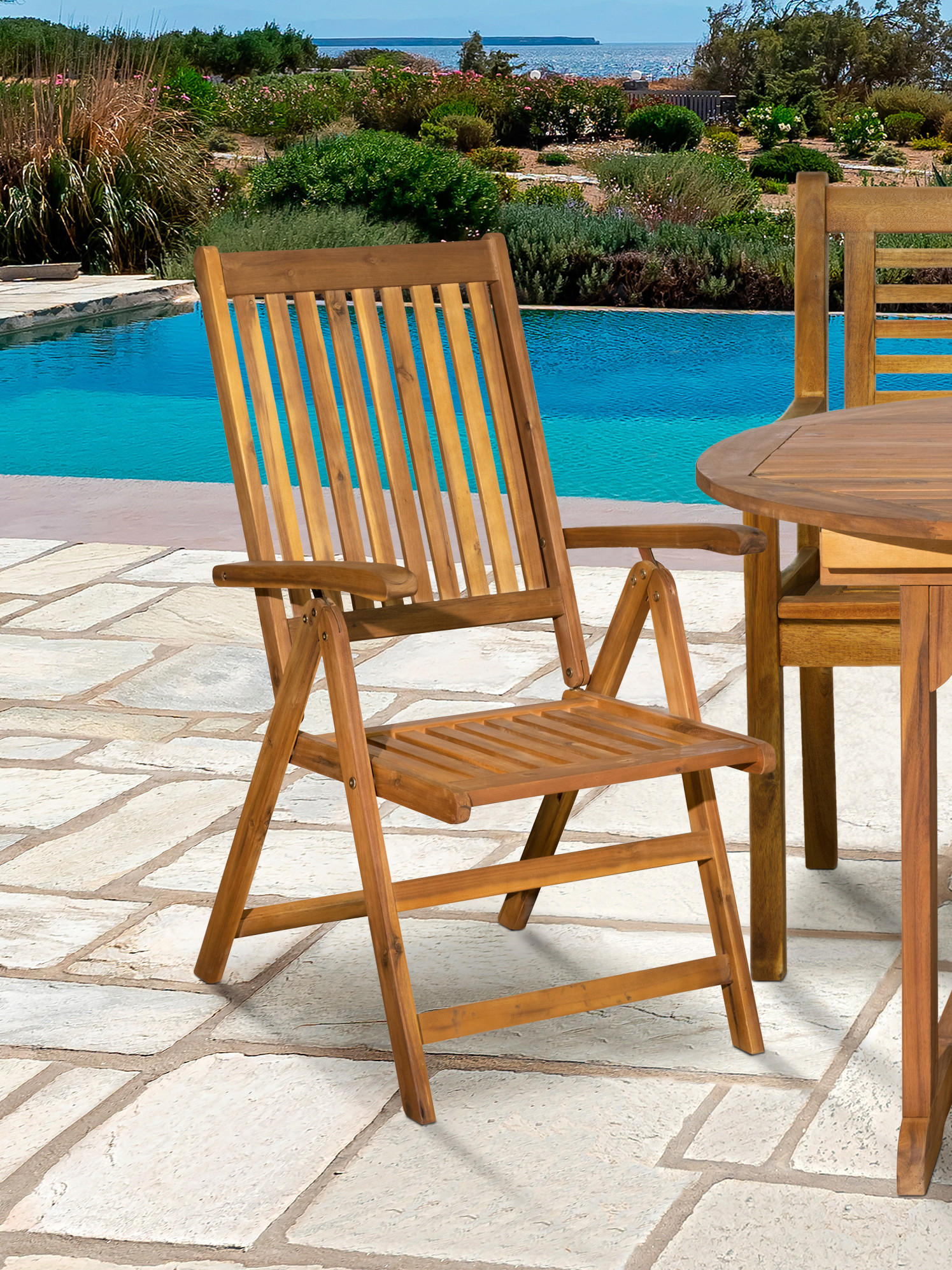 GARTENSTUHL Akana mit Armlehnen - Akazienholz geölt - 2er Set - Naturfarben, Holz (56/108/74cm) - TPFGarden