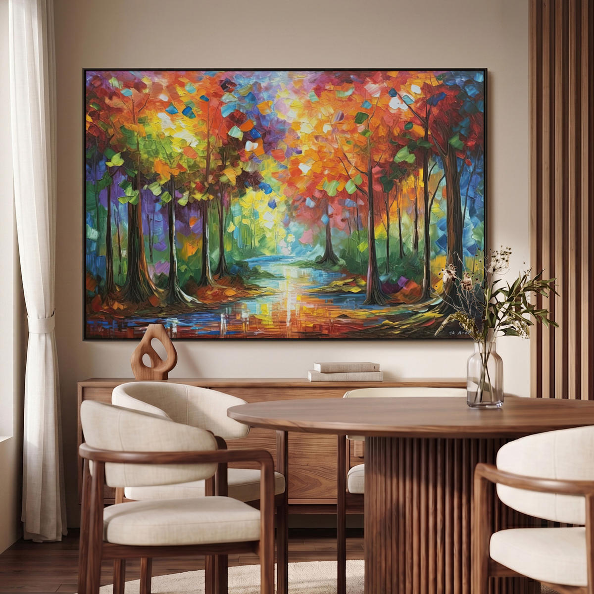 LEINWAND Bilder mit Rahmen - Landschaft - Wald - Farben - Natur - 150x100 - Multicolor, Textil (150/100cm) - MuchoWow