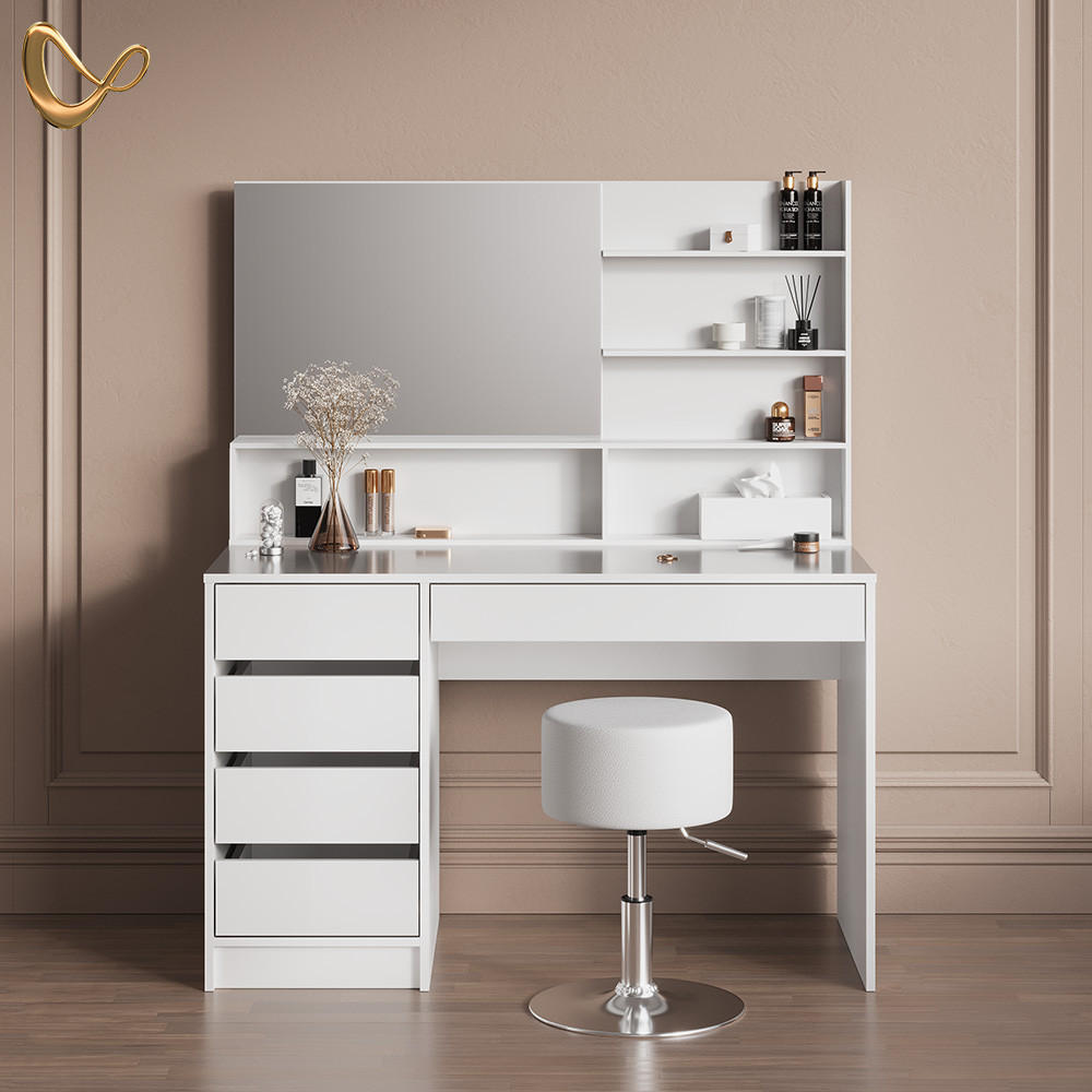 SCHMINKTISCH Imola Weiß 145 cm mit Hocker - Weiß, Holzwerkstoff (145/75/55cm) - Livinity®