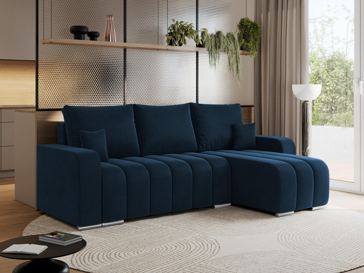 ECKSOFA KIRASSO L Dunkelblau Velvet - Dunkelblau/Grau, Textil (245/147cm) - MKS