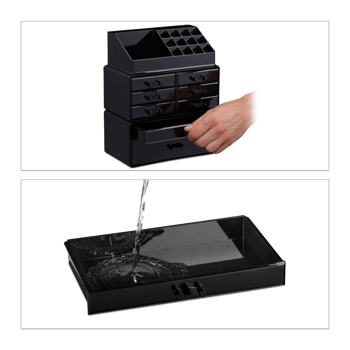 MAKEUP Organizer - Schwarz, Kunststoff (24/30/14cm) - Relaxdays